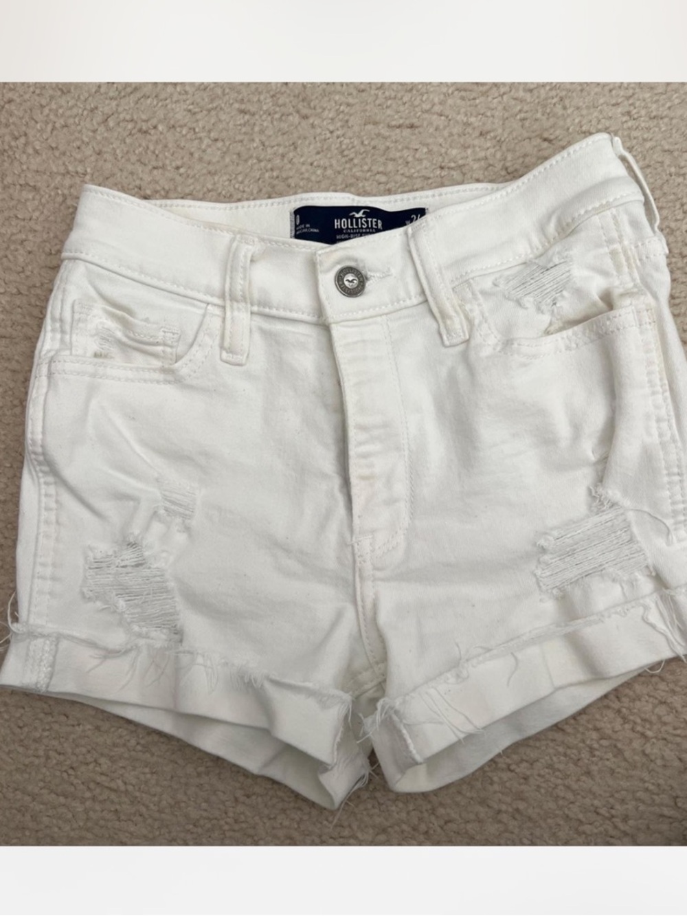 Hollister High-Rise White Distressed Rolled-Hem Denim Shorts